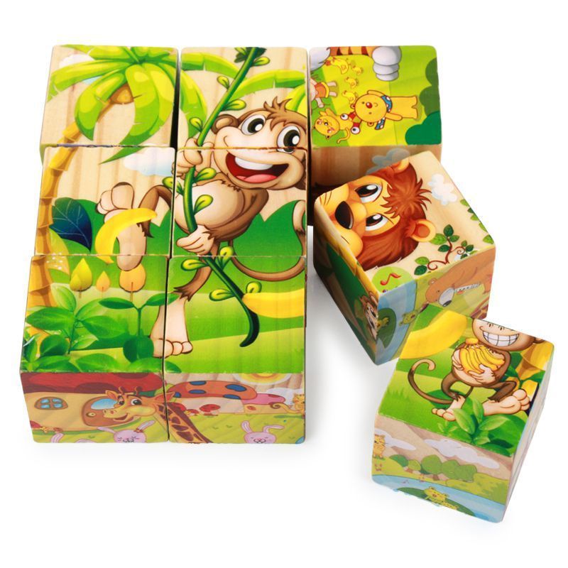 9 six-sided puzzle blocks Children's early education 3d wooden puzzles