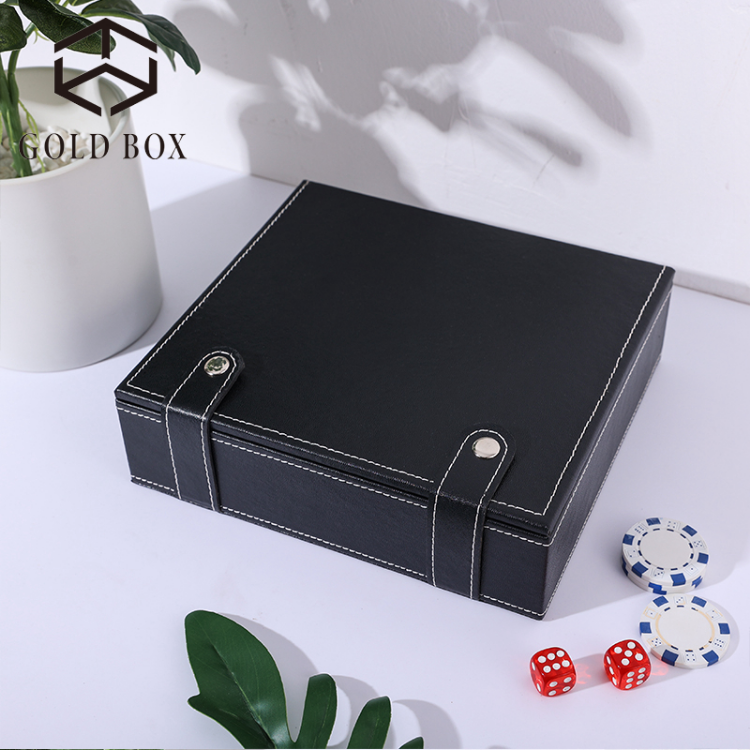 Black faux leather high quality playing card holder for 2 decks of waterproof playing cards with leather case