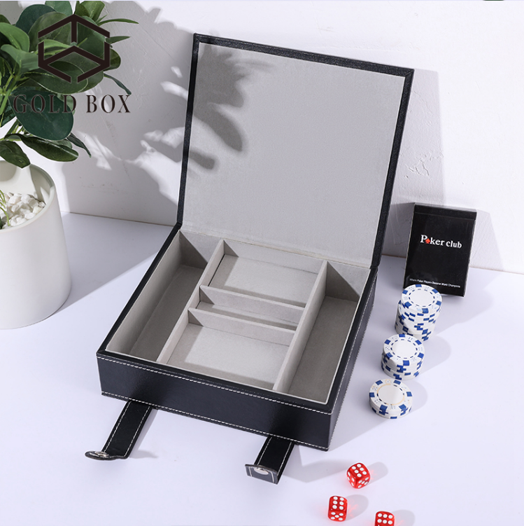 Black faux leather high quality playing card holder for 2 decks of waterproof playing cards with leather case