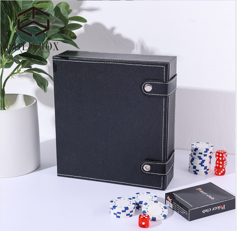 Black faux leather high quality playing card holder for 2 decks of waterproof playing cards with leather case