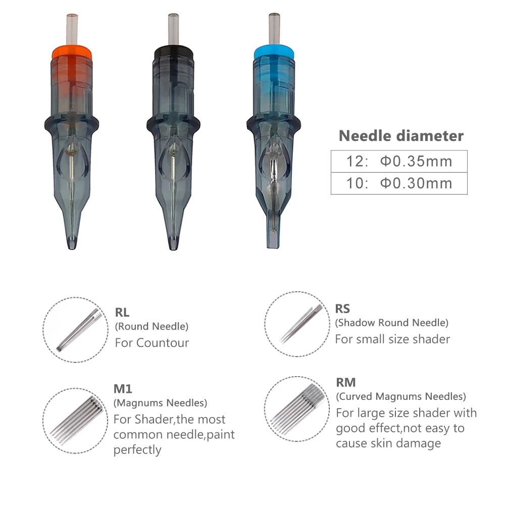 Blue Whale Cartridge Tattoo Needles RL RS RM M1 Disposable Sterilized Safety Tattoo Needle for Cartridge Machines Grips