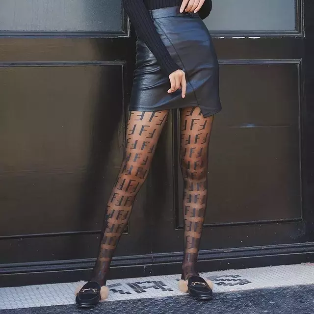 Fashion Brand Print Letters Black Stockings Anti-Hook tights Sexy Women Luxury Designer Pantyhose