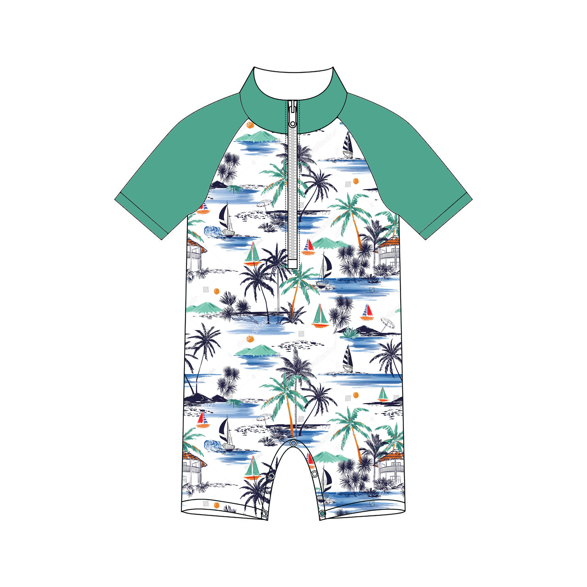 Summer Kids Swimming Suit Cute Printed One Piece Boy Beachwear Custom Baby Swimsuit Boys Swimwear