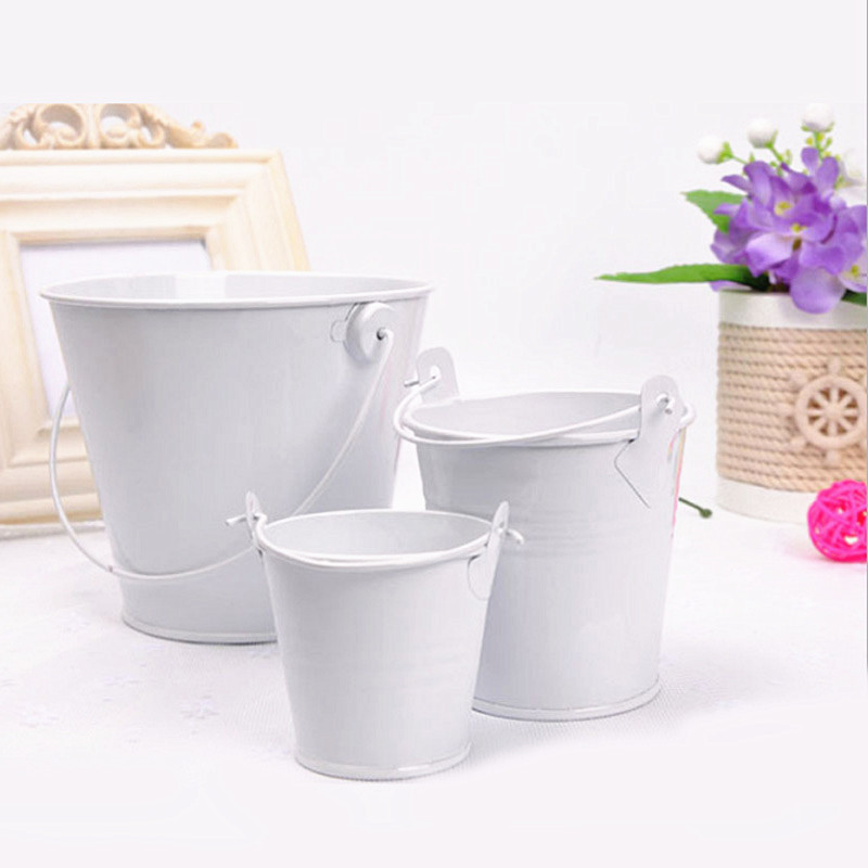 Pure Color 3 Sizes Small Durable Metal Tin Ice Box Bucket With Handle Mini Pails Flower Gift Bucket For Kids Decoration