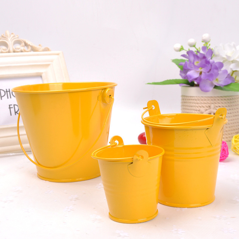 Pure Color 3 Sizes Small Durable Metal Tin Ice Box Bucket With Handle Mini Pails Flower Gift Bucket For Kids Decoration