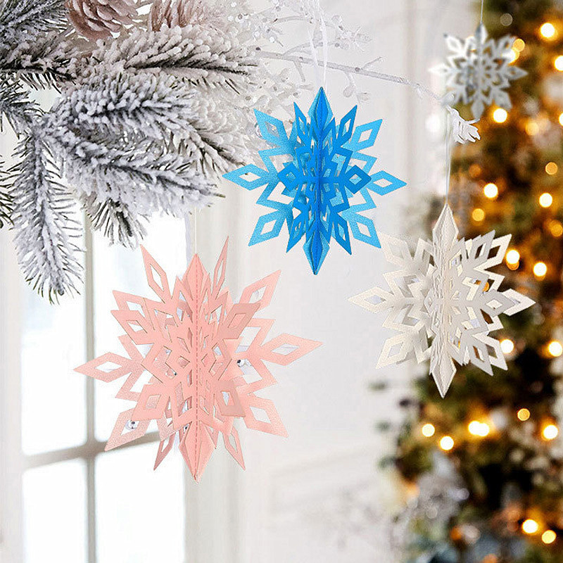 3D Paper Snowflake Shape Hanging Decorations For Christmas 6pc/bag Home Background Christmas Tree Snowflakes Garland