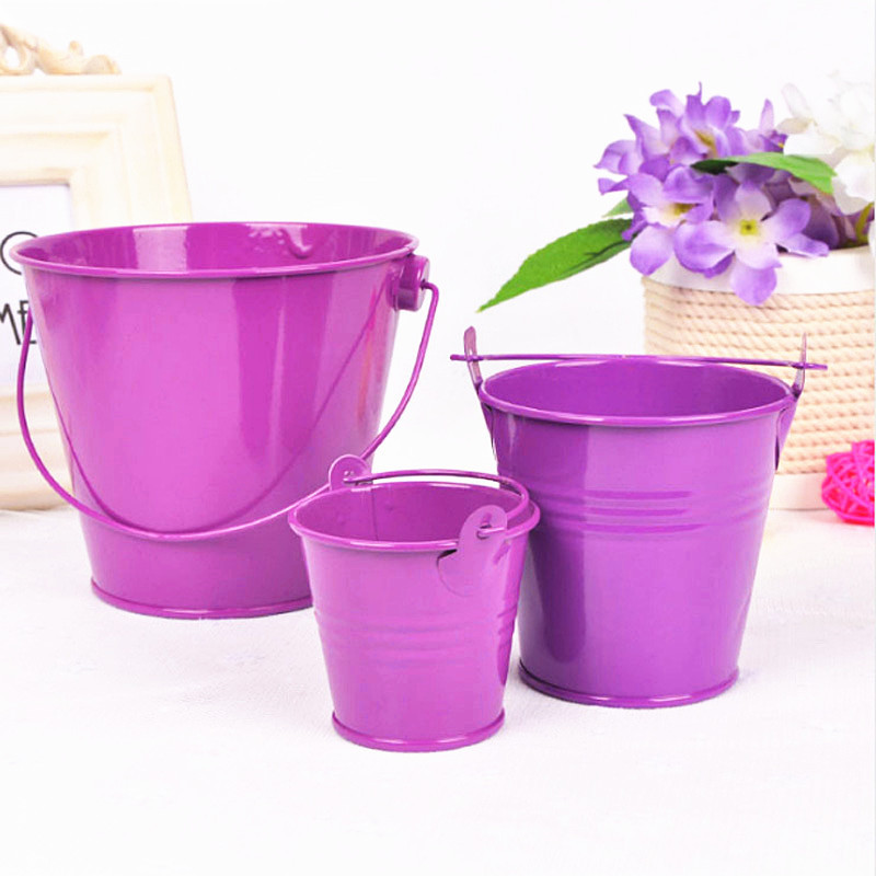 Pure Color 3 Sizes Small Durable Metal Tin Ice Box Bucket With Handle Mini Pails Flower Gift Bucket For Kids Decoration