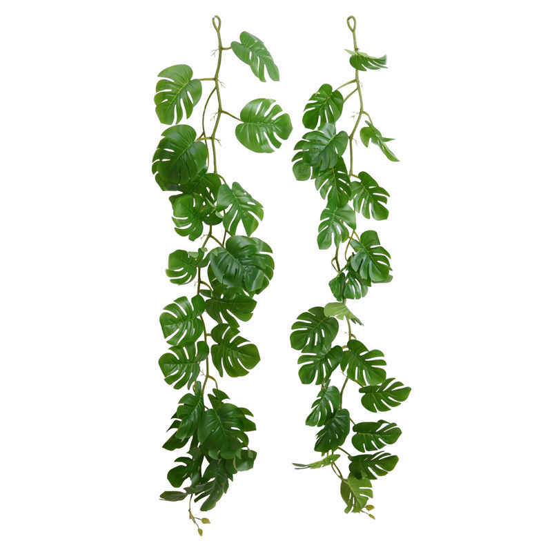 Decorative Indoor Ceiling Rattan Tropical Palm Leaves 120cm Ivy Vine Faux Greenery Artificial Monstera Leaves Hanging Plant