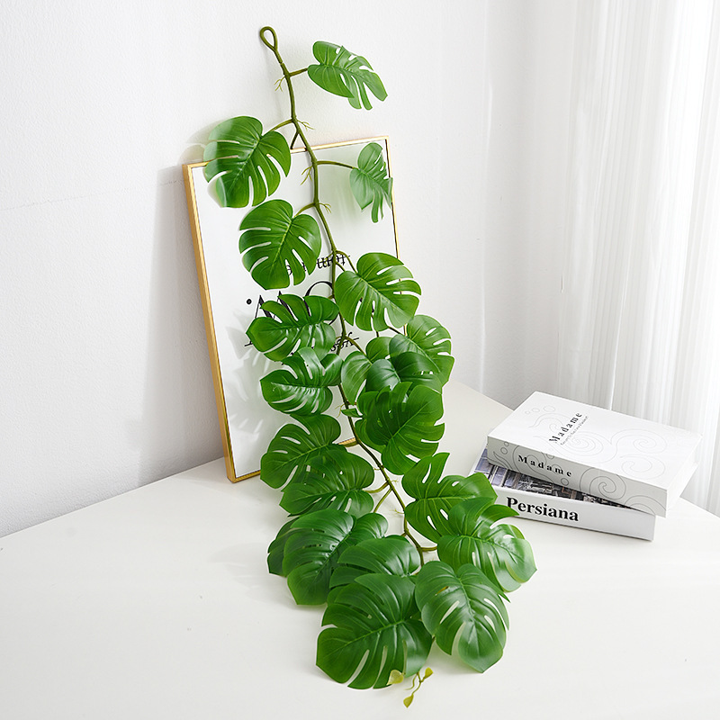 Decorative Indoor Ceiling Rattan Tropical Palm Leaves 120cm Ivy Vine Faux Greenery Artificial Monstera Leaves Hanging Plant