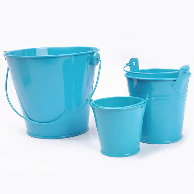 Pure Color 3 Sizes Small Durable Metal Tin Ice Box Bucket With Handle Mini Pails Flower Gift Bucket For Kids Decoration