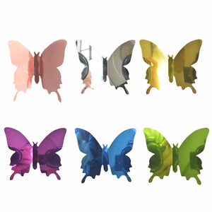 12pc/set 3D Mirror Butterfly PET Wall Stickers Kids Bedroom Living Room Decoration Gold Silver Blue Home Decor Butterfly