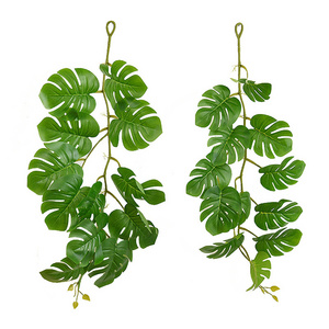 Decorative Indoor Ceiling Rattan Tropical Palm Leaves 120cm Ivy Vine Faux Greenery Artificial Monstera Leaves Hanging Plant