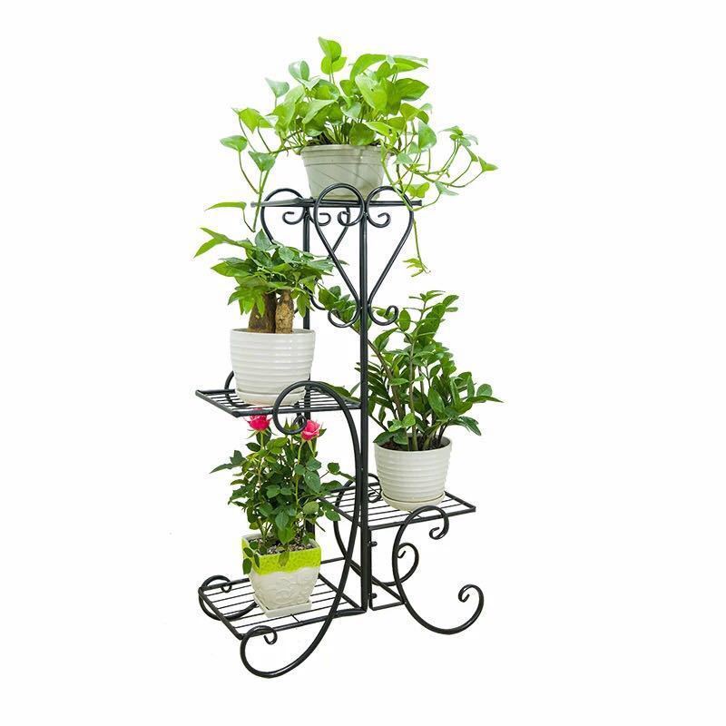 Metal Plant Stand Indoor Outdoor - 4 Tier Flower Pot Holder Shelf - Wrought Iron Planter Display Rack for Garden Patio Lawn