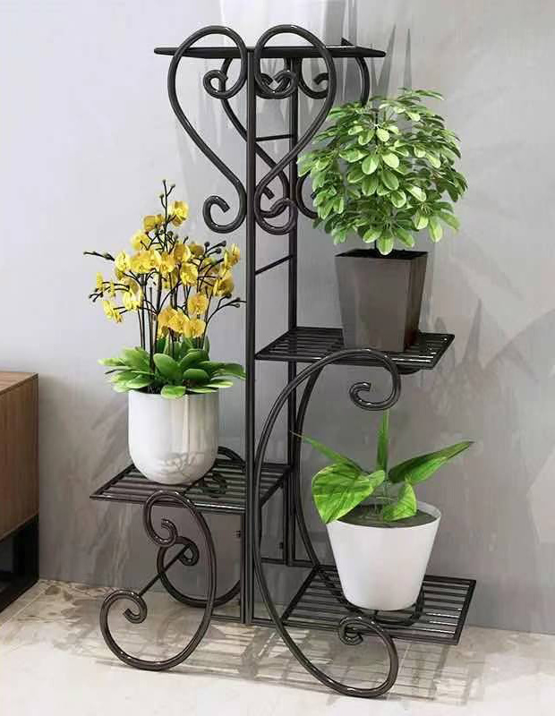 Metal Plant Stand Indoor Outdoor - 4 Tier Flower Pot Holder Shelf - Wrought Iron Planter Display Rack for Garden Patio Lawn