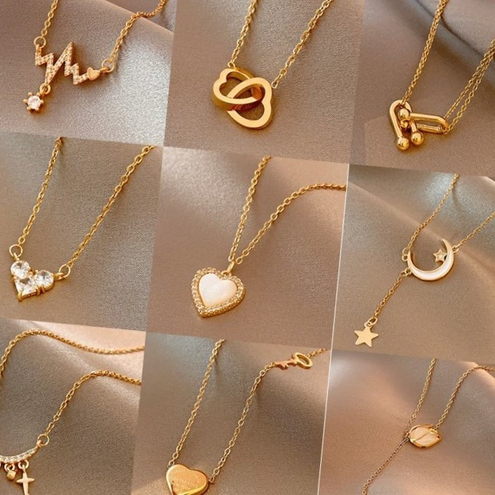 Wholesale Gold Plated Zircon Pearl Initial Necklace Stainless Steel Heart Star Moon Necklace Jewelry Women