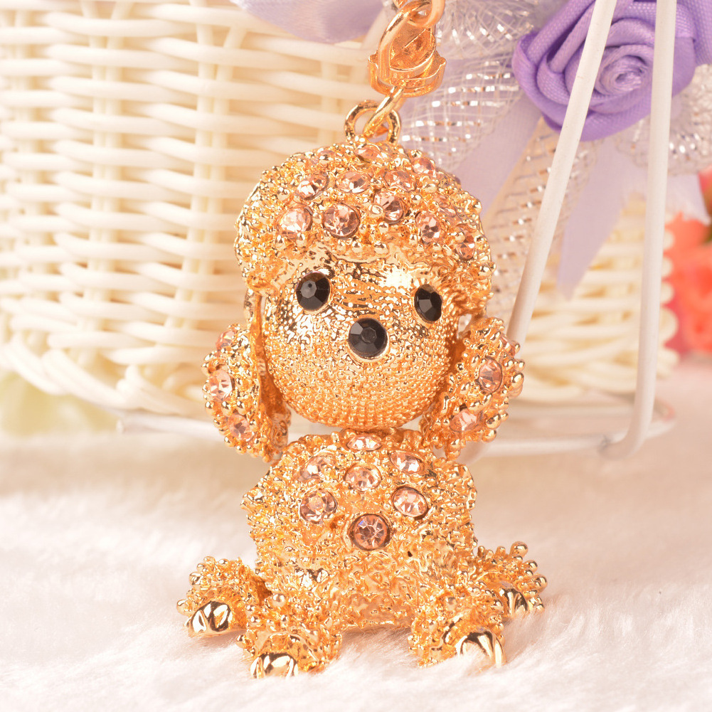 Creative Metal Colored Crystal Dog Shaped Keychain Rhinestone Animal Dog Key Chain For Couple