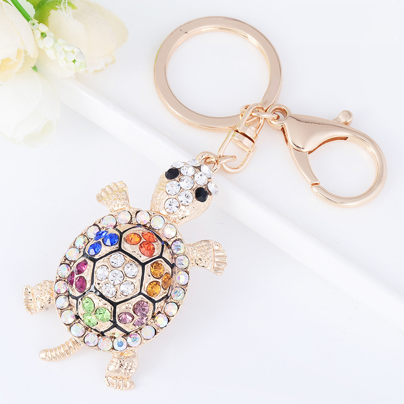 Creative Colorful Diamond Turtle Animal Key Chain Sparkle Rhinestone Crystal Turtle Charm Keychain For Women