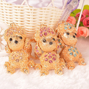 Creative Metal Colored Crystal Dog Shaped Keychain Rhinestone Animal Dog Key Chain For Couple