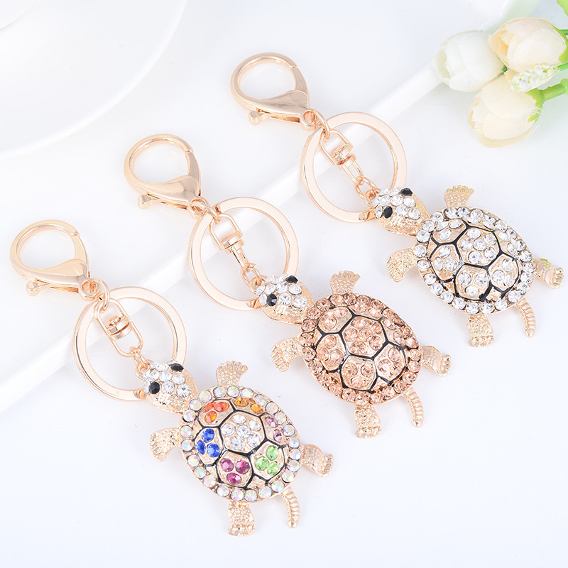 Creative Colorful Diamond Turtle Animal Key Chain Sparkle Rhinestone Crystal Turtle Charm Keychain For Women