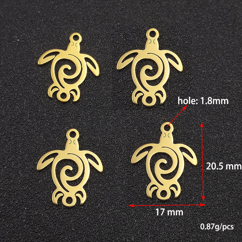 DIY Making Findings Wholesale Tortoise Pendants Double Hole Connector Gold Stainless Steel Turtle Charms for Necklace Bracelet