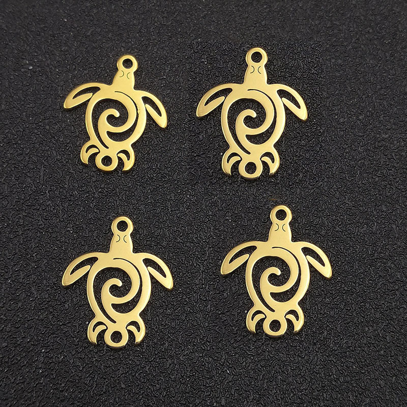 DIY Making Findings Wholesale Tortoise Pendants Double Hole Connector Gold Stainless Steel Turtle Charms for Necklace Bracelet