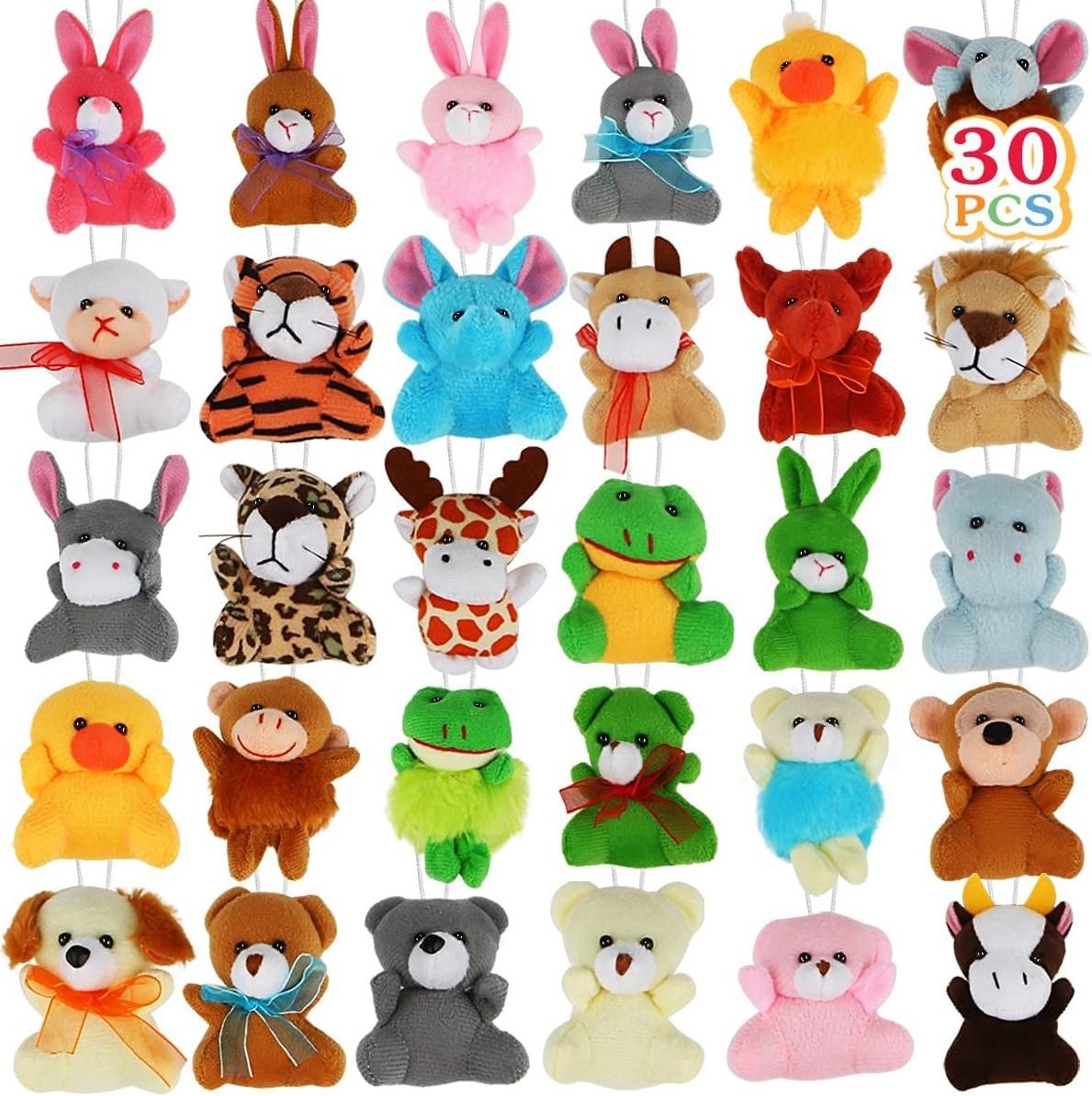 Aitbay 30 Pack Mini Plush Animals Toys Set, Cute Small Stuffed Animal Keychain Set for Party Favors, Kids Valentine G