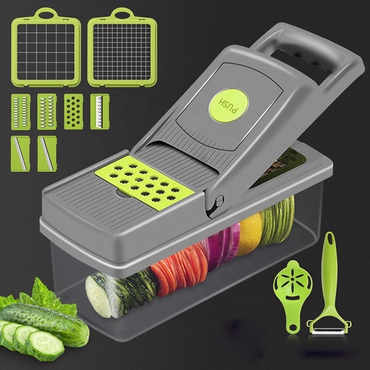 Vegetable Chopper garlic  Multifunctional PP 15 in 1 Food Cutter Kitchen Stainless Steel Slicer Dicer Cutting Veggie Chopper