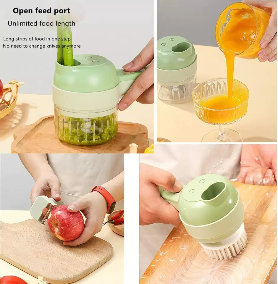 4 in 1 Handheld Electric Vegetable Cutter Kit Wireless Food Choppers Garlic Vegetable Chopper Slicer With Brush