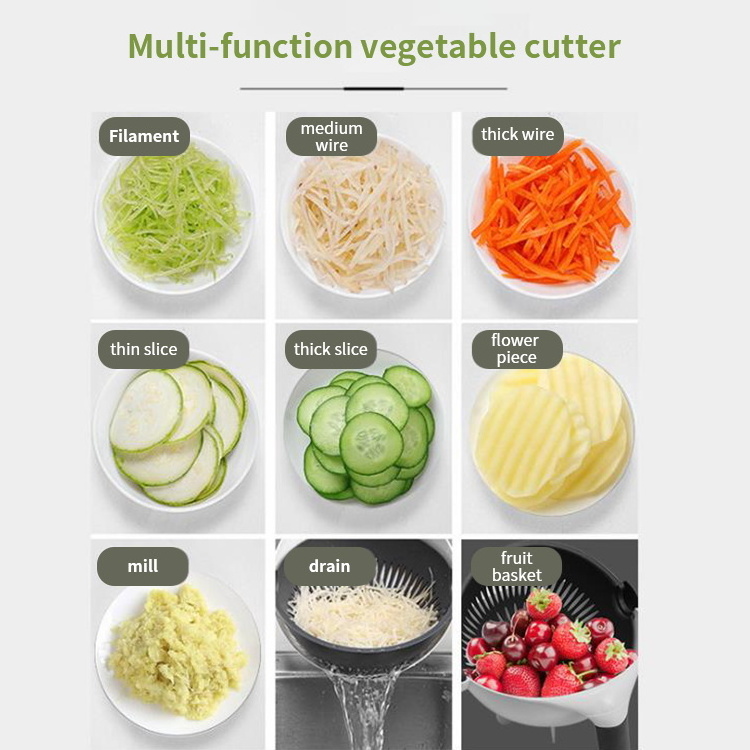 9 In 1 Multifunction Kitchen Tools Fruit Peeler Cabbage Potato Grater Vegetable Cutter Slicer With Drain Basket