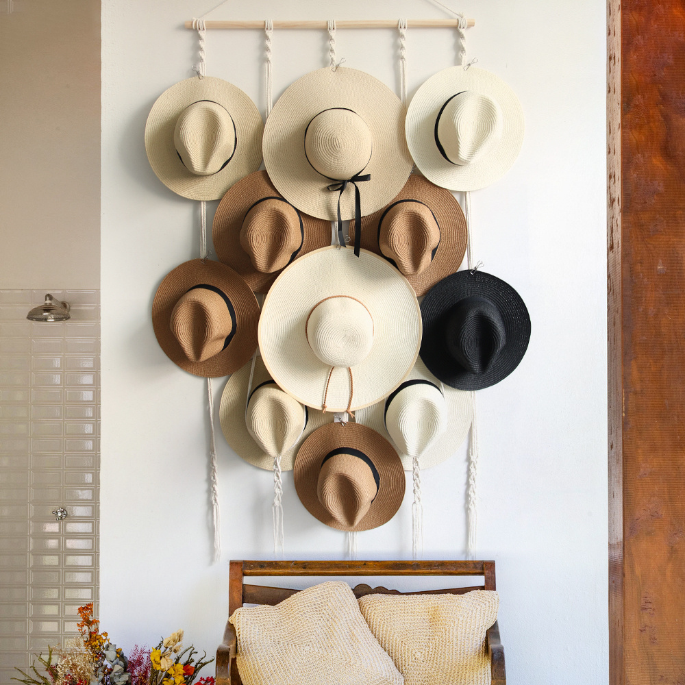 Decorative wall mounted hat rack Handwoven tapestry hat display coat and hat storage rack