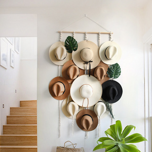 Decorative wall mounted hat rack Handwoven tapestry hat display coat and hat storage rack