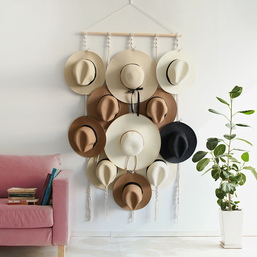 Decorative wall mounted hat rack Handwoven tapestry hat display coat and hat storage rack