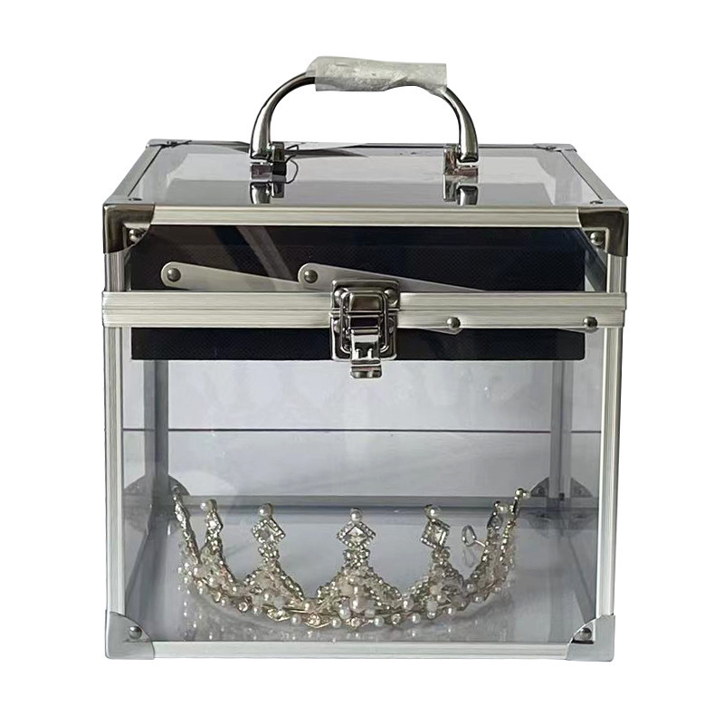 Travel PortableAluminum Alloy Storage Case For Tiara Jewelry Box Pageant Crown Cases With Sash Tray