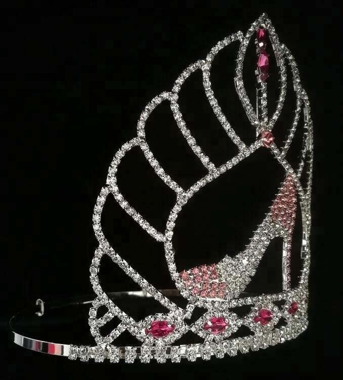 Wholesale Cheap Pink Rhinestone High Heels Tiara Queen Princess Pageant Crown