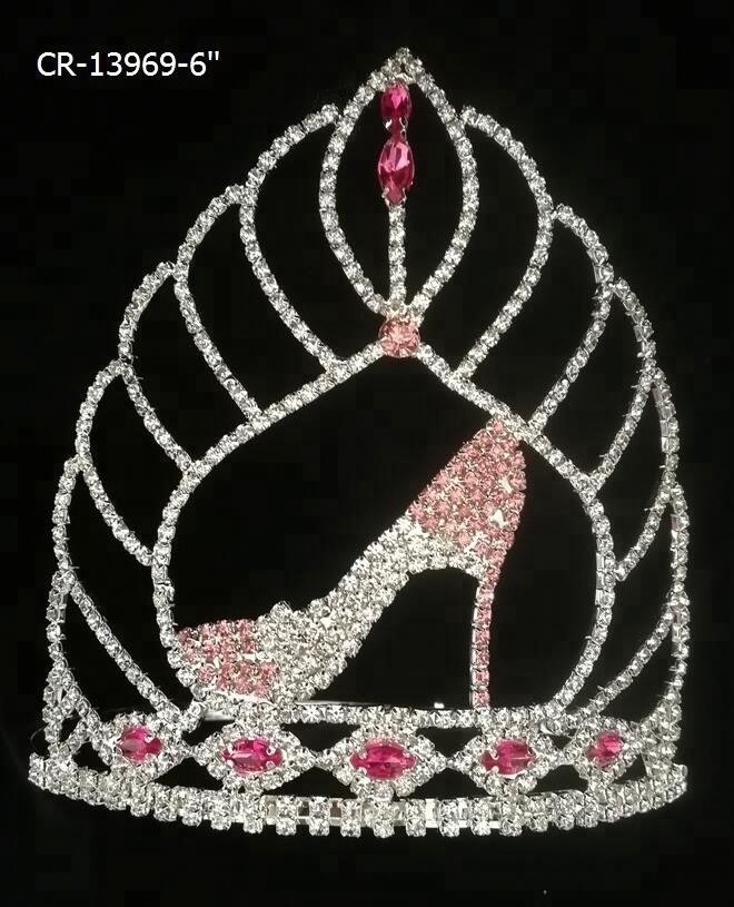 Wholesale Cheap Pink Rhinestone High Heels Tiara Queen Princess Pageant Crown