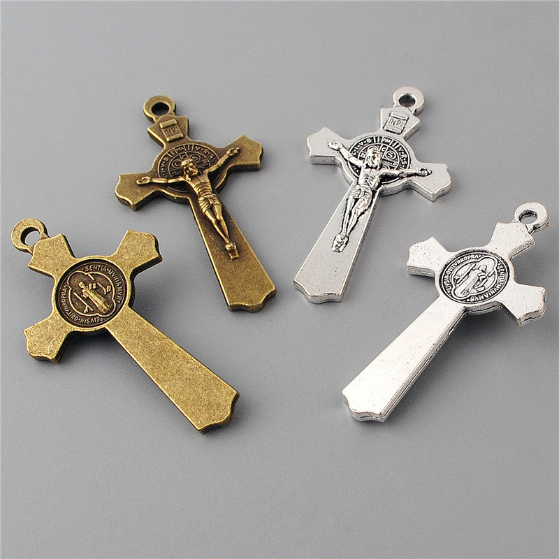 27*50mm Catholic Rosary Necklace Accessories Crucifix Jesus Pendant in Antique Silver and Antique Bronze Plated Color