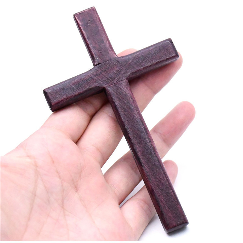 Wholesale Price Religious Decoration Wood Carved 7*12cm Hand Fit Small Wooden Cross for Church Prayer Necklace Making