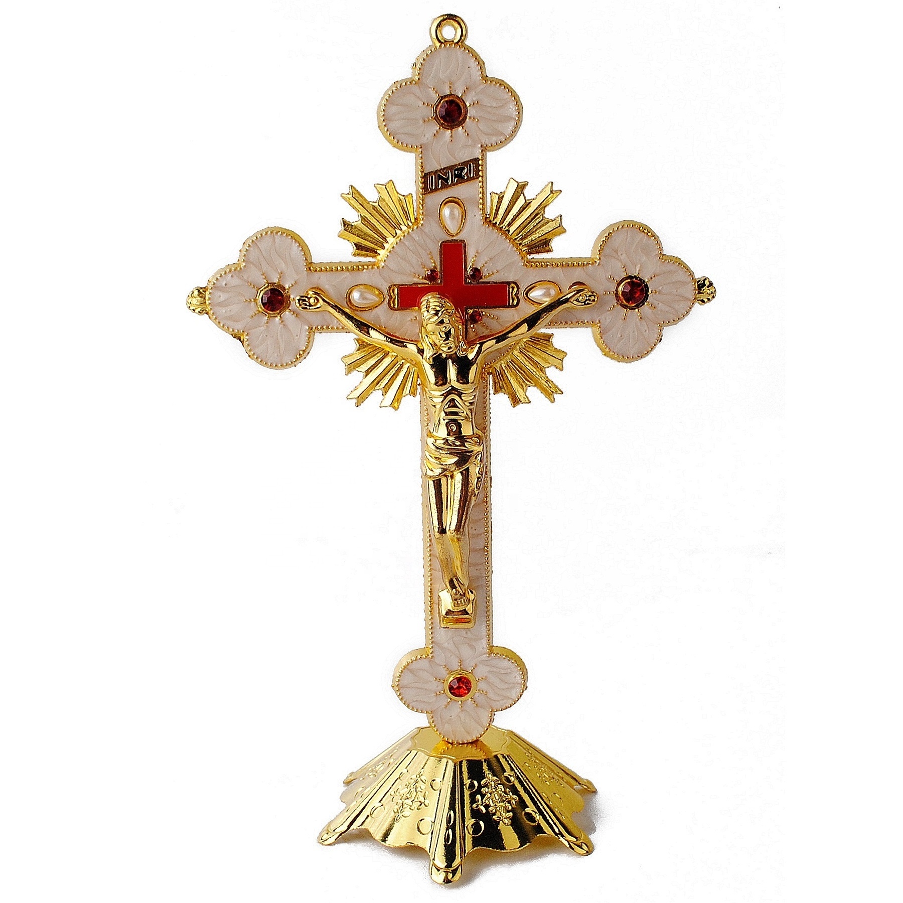 21.0cm Height Gold Metal Wall and Tabletop Corpus Crucifix Cross