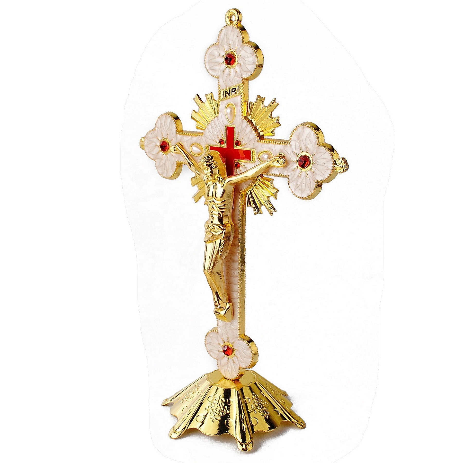 21.0cm Height Gold Metal Wall and Tabletop Corpus Crucifix Cross