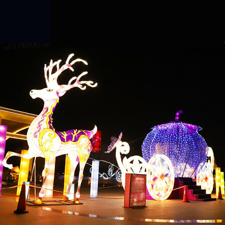 Festival Lantern Motif Lights Christmas New Year Reindeer with Sledge Animals Decorative Lighting Decoration Cartoon Outdoors