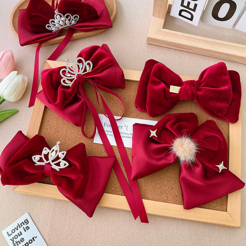 New Year sweet velvet hairpins crown fashion duck bill hair clips children princess hair pin