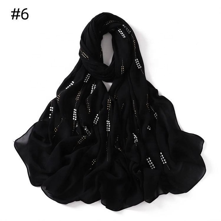 Malaysia Hot Selling  New Stylish Fashion Rhinestone Chiffon Scarf Soft Glitter Crystal Turban Pashmina Hijab Scarf  For Women