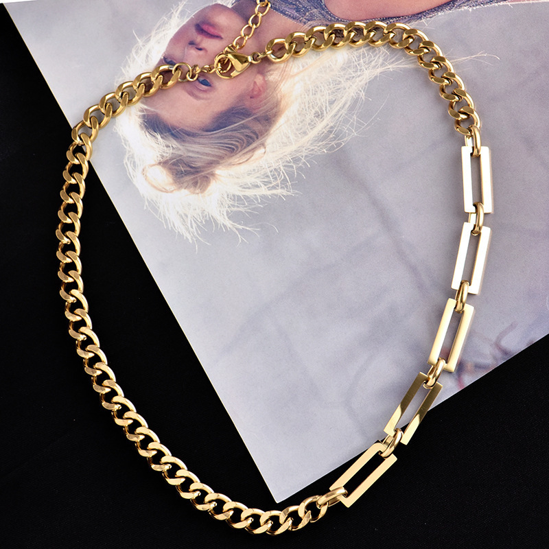 Popular Gold Plated Jewelry Necklaces Stainless Steel 18K Gold Cuban Link Chain  For Men Women Party Gift Chunky Necklace