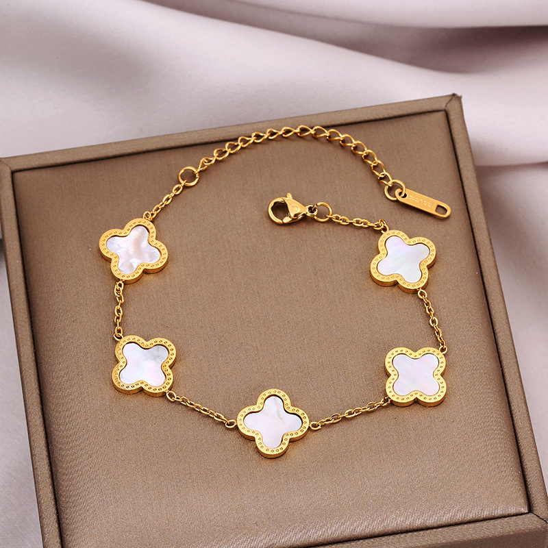 18k Gold Plated Four Leaf Clover Bracelet Jewelry Adjustable Stainless Steel Shell Clover Women Bracelet Jewelry