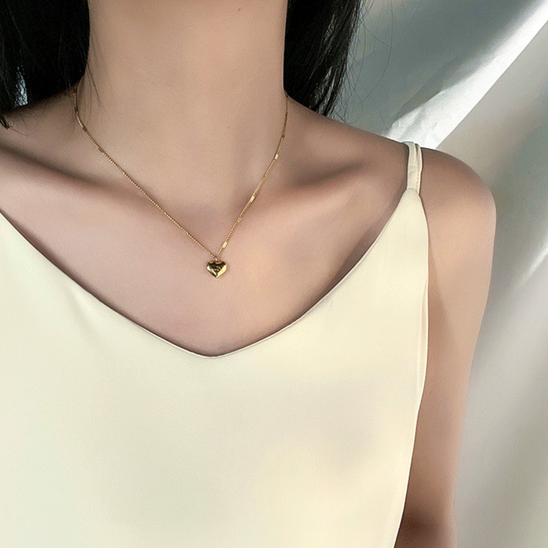 18K Gold Plated Love Heart Stainless Steel Necklace Popular Clavicle Chain simple Classical Heart Pendant Necklaces jewelry