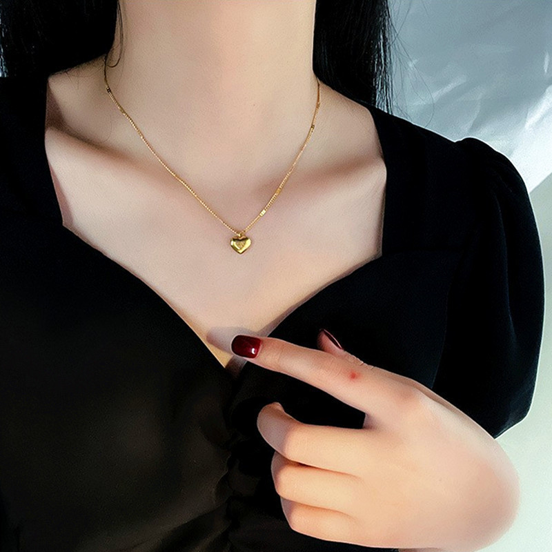 18K Gold Plated Love Heart Stainless Steel Necklace Popular Clavicle Chain simple Classical Heart Pendant Necklaces jewelry