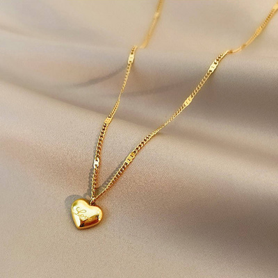 18K Gold Plated Love Heart Stainless Steel Necklace Popular Clavicle Chain simple Classical Heart Pendant Necklaces jewelry