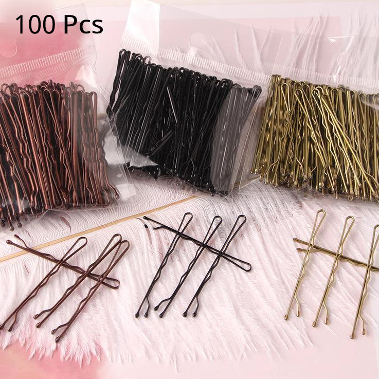 100 Pcs 4 colors 5/6cm Hair Clip Lady Hairpins Curly Wavy Grips Hairstyle Hairpins Women Bobby Pins Styling Hair Accessories