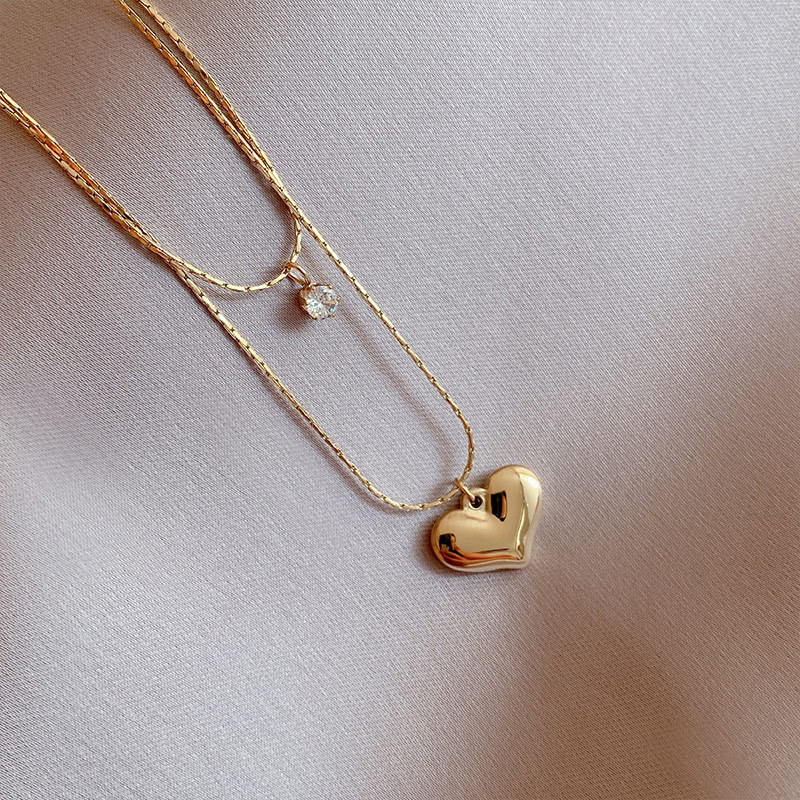 14K Golden Love Pendant Stainless Steel Necklace Female Ins Simple Heart-shaped Women Best Friend Necklaces Jewelry