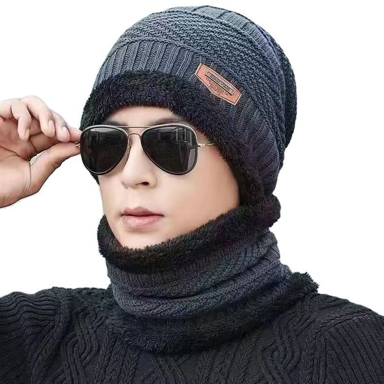 Ruimantike  Soft Thicken Wool Ski Hat Men Warm Hats Neck Warm Winter Wool Hat Set unisex Beanie Knitted Cap Scarf Set